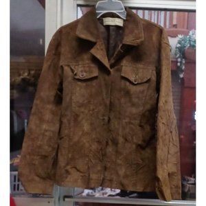 Womens Suede Leather Jacket Boho Brown Large